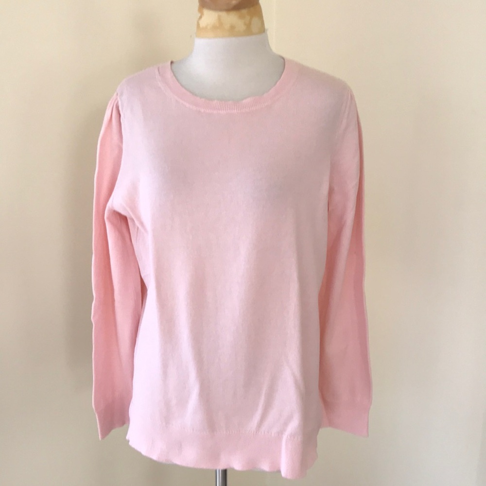 Loft outlet large light pink pleated shoulders cotton sweater.